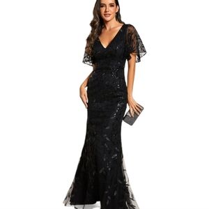 Wear your love 10 Elegant Black sequin  Evening Gown